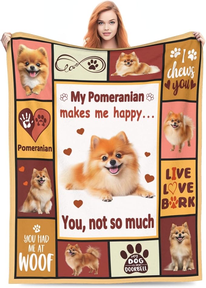 Pomeranian Gifts Blanket, Pomeranian Throw Blankets, Dog Mom Gift for Women Men Boys Girls Lover Adult Cozy Fleece Flannel Bedding Stuff Animal Plush for Couch Sofa Bed Decor 80"X60"