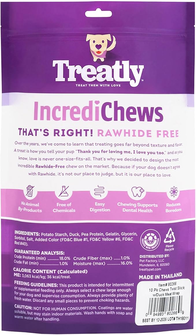 IncrediChews Stick w/Duck Meat Wrap Dog Chew Treats - 10 Count/1 Pack