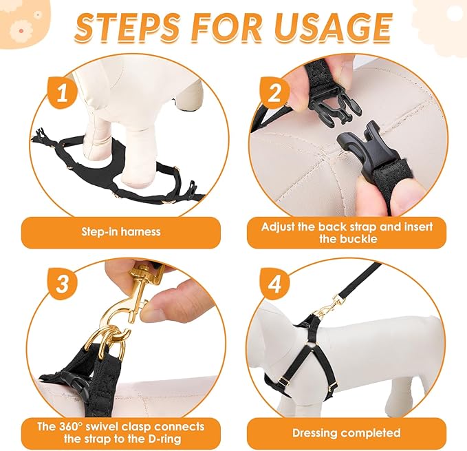 SlowTon Dog Harness Small Sized Dog - Soft XXS Dog Harness and Leash Set No Pull No Chock, Adjustable Lightweight Puppy Harness for XS Small Medium Dogs Cats (Solid Black, XS)