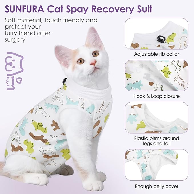 Cat Recovery Suit, Kitten Surgical Full Bodysuit for Abdominal Wound Protector Anti Licking After Surgery, Professional Bandages Cone E-Collar Alternative for Small Male & Female Pets