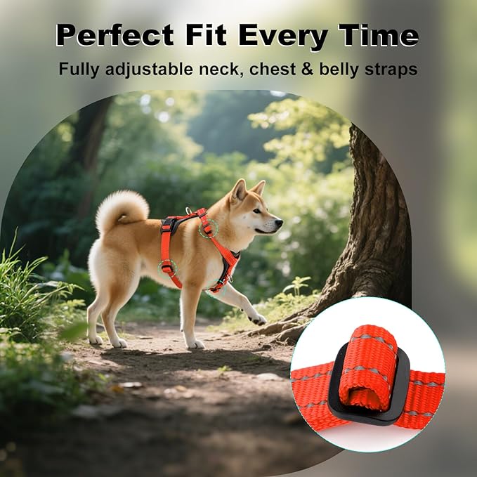 Plutus Pet Adjustable No Pull Dog Harness with Leather Accents, Heavy Duty Reflective Nylon Vest for Training, Hiking, Easy Walk Harness for Small, Medium, Large Dogs (Orange, L)