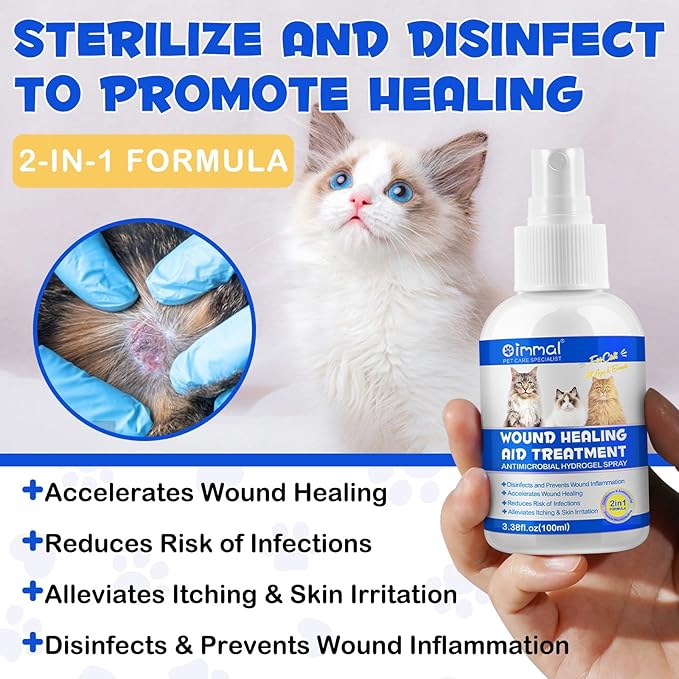 Cat Wound Care Spray - Wound Healing Aid Treatment for Cats Helps with Skin Repair for Wounds, Cats Irritated Skin & Itchy Skin, Scratching | Cats Supplement | Gentle Wound Care Spray - 3.38 Fl.oz
