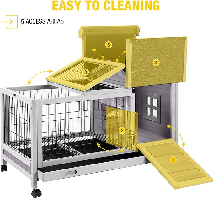 AIVITUVIN Rabbit Hutch Indoor with Wire Rabbit Cage Leakproof Pull Out Tray Outdoor Bunny Cage with Run Guinea Pig Cage