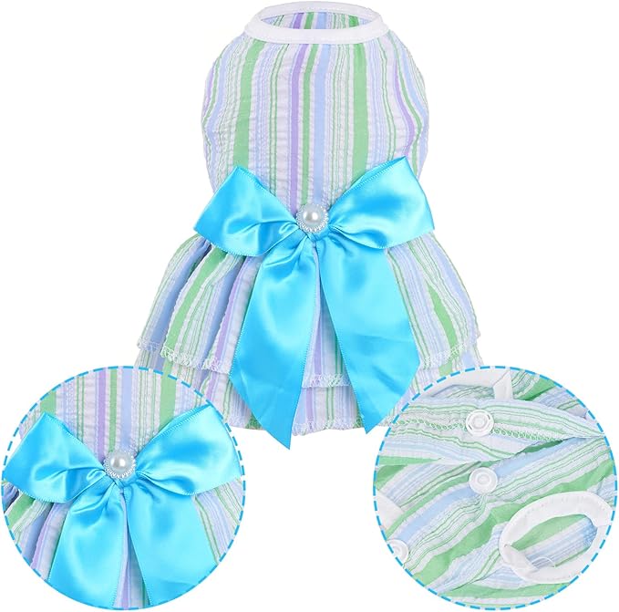 2 Pieces Dog Dresses Puppy Dogs Clothes Bowknot Cat Clothes Outfit Cat Dress for Small Dog Girl Pet Puppy (Pink Green, X-Small)