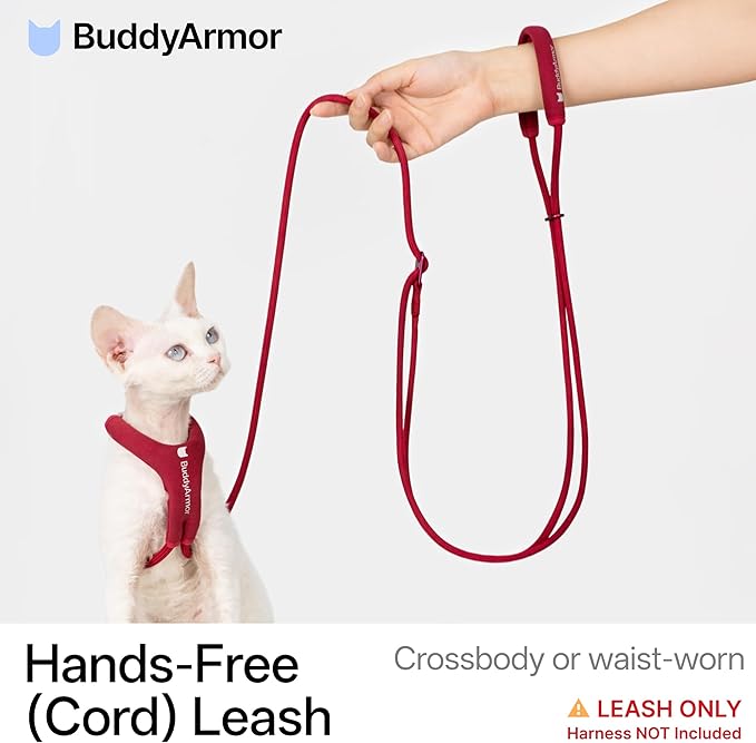 Hands Free Cat Leash Lightweight 5.6-10.1FT Adjustable Durable Rope Leash with Padded Handle, Versatile Crossbody Waist Lead for Cats Puppy≤26lbs Outdoor Walking (Olive, M 5.6-10.1FT)