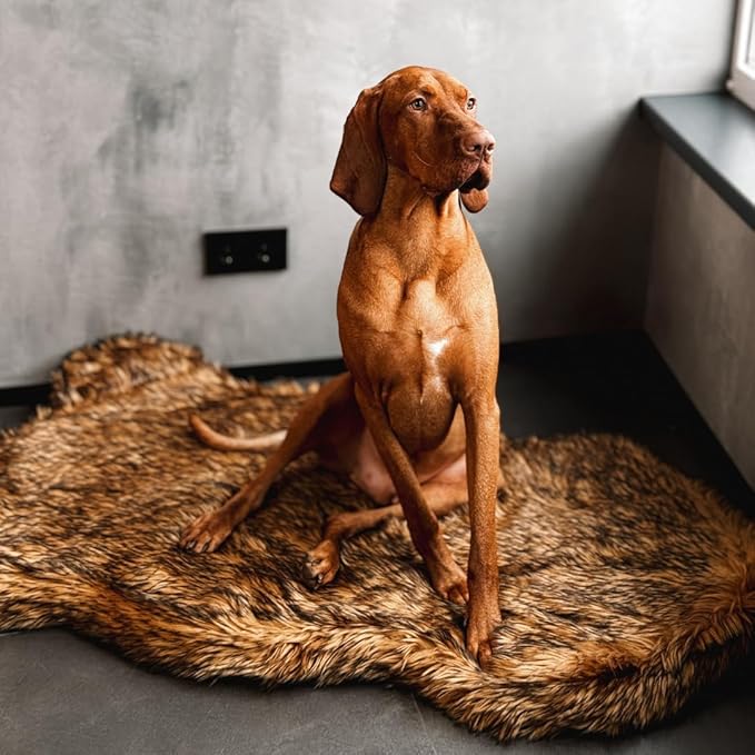 IHAPPYDOG Luxury Faux Fur Orthopedic Dog Bed, Memory Foam Dog Bed for Small, Medium, Large and XL Pets, Fluffy Pet Bed with Waterproof and Washable Cover (Brown, 60"x35")