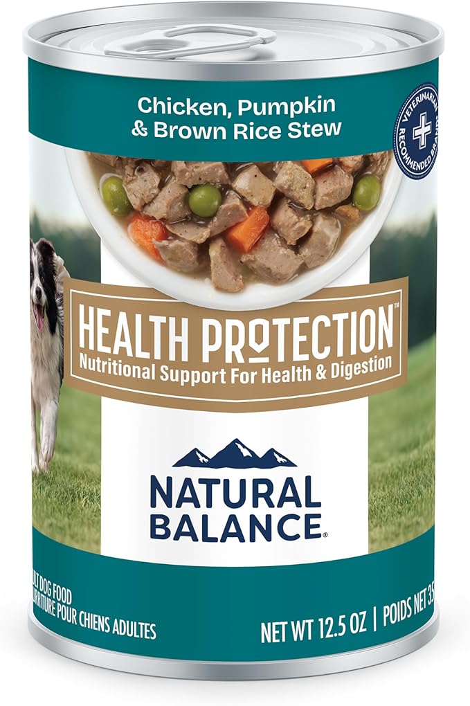 Natural Balance Health Protection Wet Dog Food – Whole Body Health, Easy on Digestion, Chicken, Pumpkin & Brown Rice Stew, Digestive Wellness Dog Food, High in Fiber - 12.5oz (Case of 6)