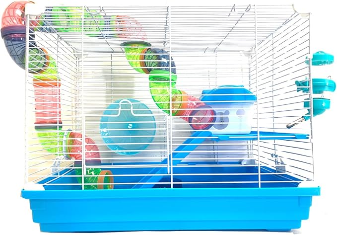 Large Multi-Floors Hamster Mansion Mouse Habitat Gerbil Home Rat House Small Animal Critter Cage (2-Floors, Blue)