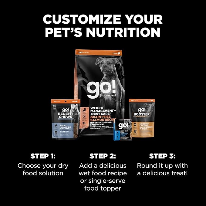 Go! Solutions Weight Management + Joint Care Salmon Grain-Free Dry Dog Food, Premium Kibble for Adults & Seniors with Added Glucosamine & Chondroitin for Healthy Mobility, 3.5 lb Bag