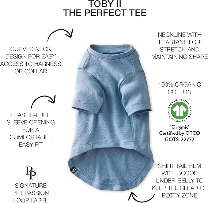 Toby II - The Perfect Tee, 3 Pack Short Sleeve Pet T-Shirt 100% Organic Cotton Tees Clothes for Small, Medium, Large Dogs, Navy Ombre, XX-Small (4-7 lbs)