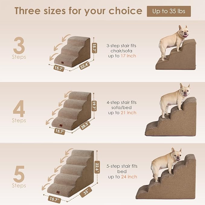 EHEYCIGA Curved Dog Stairs Ramp for High Beds 19.7" H, 4-Step Dog Steps for Small Dogs and Cats, Pet Stairs for High Bed Climbing, Non-Slip Balanced Pet Step Indoor, Camel