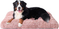 EHEYCIGA Fluffy Dog Crate Bed for Extra Large Dogs, Plush Faux Fur XLP Pad, Calming Anti Anxiety XL Plus Bed for Crate, Washable Soft Warm Dog Mat with Non-Slip Bottom, Pink
