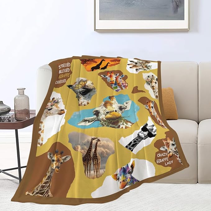 Giraffe Throw Blanket Giraffe Stuff Gifts for Kids Girls Boys Adults Women Men Soft Cozy Warm Plush Fluffy Fuzzy Fleece Blanket Decor 50''X60''