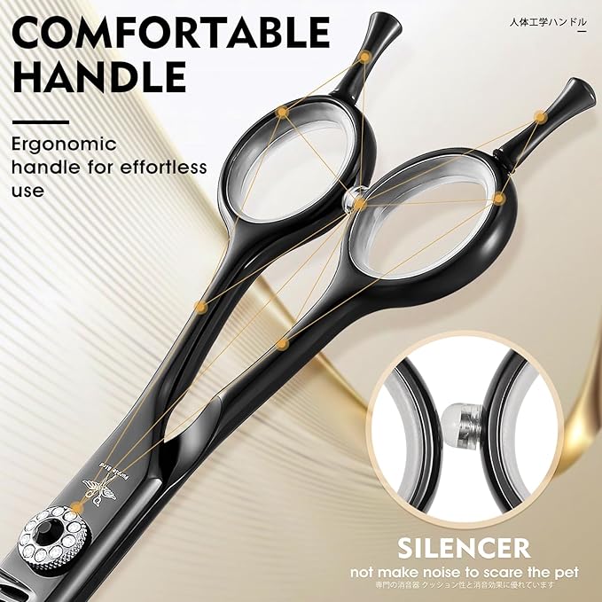 PURPLEBIRD Curved Shears Dog Grooming Chunkers, 7 inch Professional Thinning Scissors Safety Blunt Tip Trimming Scissors for Dogs Cats Face Paws Limbs Japanese Stainless Steel (Black)