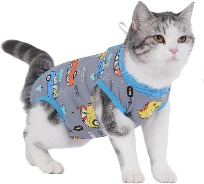 kzrfojy Cat Recovery Suit Cat Onesie for Cats After Surgery Female Male Spay Kitten Neuter Surgical Bodysuit Post Surgery Cone of Shame Alternative Anti Licking (Gray, Small)
