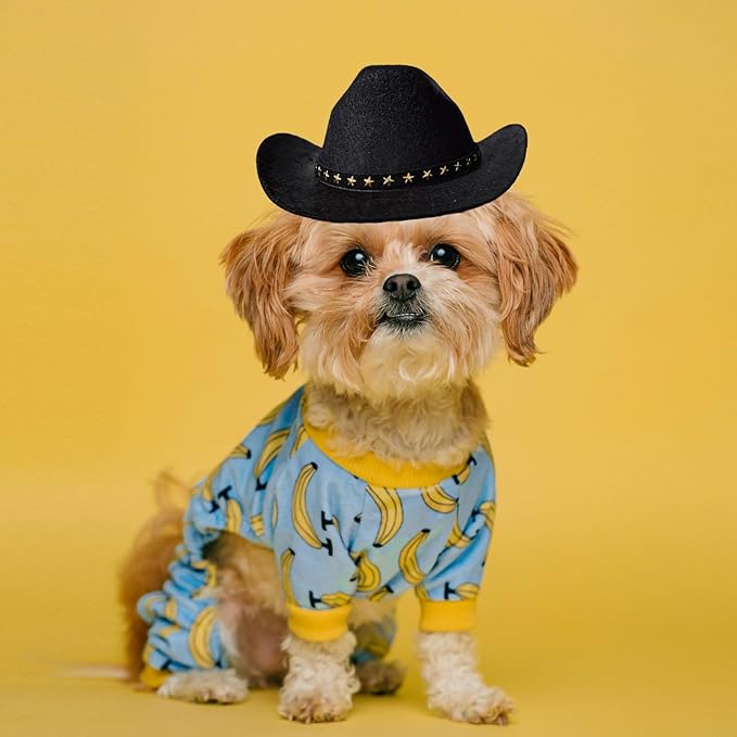 Dog Cowboy Hat Cat Cowboy Hat Mini Cowboy Hat for Dogs Cat Pet Cowboy Costume with Bandana Scarf Holiday Halloween Pet Party Decoration (Black, Large)