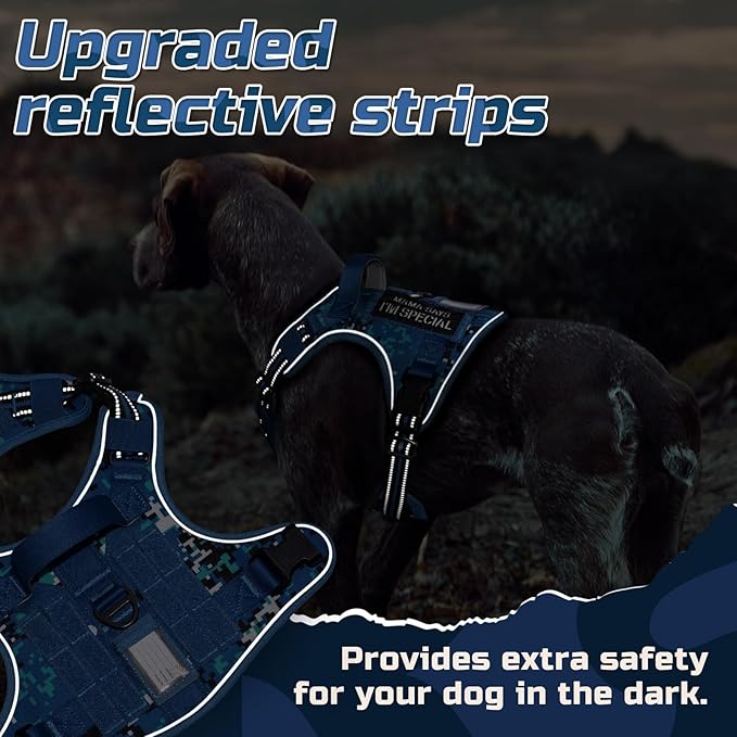 rabbitgoo Tactical Dog Harness for Large Dogs, No Pull Military Service Vest with Handle & Molle, Easy Control for Training Walking, Adjustable Reflective Straps, Blue Camo, XL