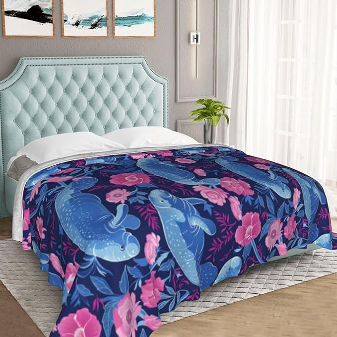 Manatees Blanket Gifts for Women Men Adults Manatee Lovers, Ocean Animal Plush Fleece Throw Blankets, Cozy Soft Warm Bedding Decor for Sofa Living Room Travel 60"x80"