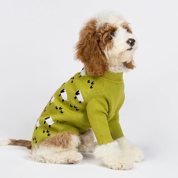 Fitwarm Funny Sheep Sweater, Thermal Winter Clothes for Small Dogs, Holiday Outfit, Pullover Jumper, Black, Green, White, Large
