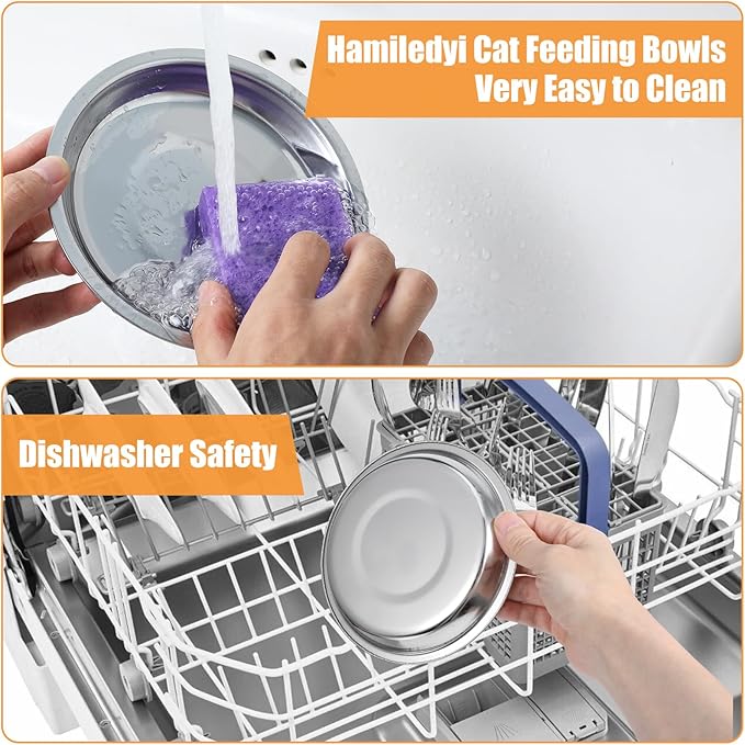 Kifmurase 28Pcs Stainless Steel Cat Bowls, 6.3 Inch Cats Feed Bowl for Indoor, Shallow and Wide Wet Food Plate, Pet Feeding Whisker Fatigue Relief Pet Plate, Feeding Dishes for Dogs Cats