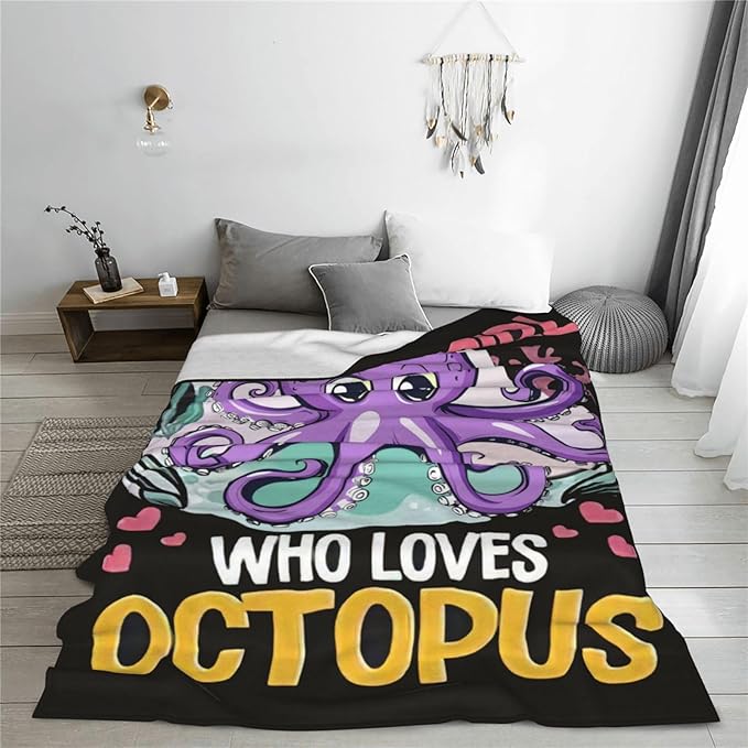 Just A Girl Who Love Octopus Blanket Ocean Octopus Decor Throw Blanket Gifts for Girls Boys Super Warm Soft Plush Fleece Flannel Blanket Winter Couch Bedding Blanket for Adults Kids Women Men 60"X50"