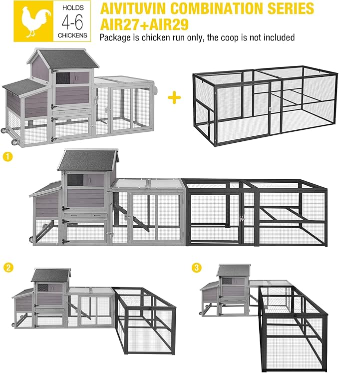 Aivituvin Chicken Run Chicken Coop Expansion Pen 71in,Outdoor Enclosure Playpen for Chicken, Rabbit, Duck, Cats, Chicken Run Only (Black, AIR29)