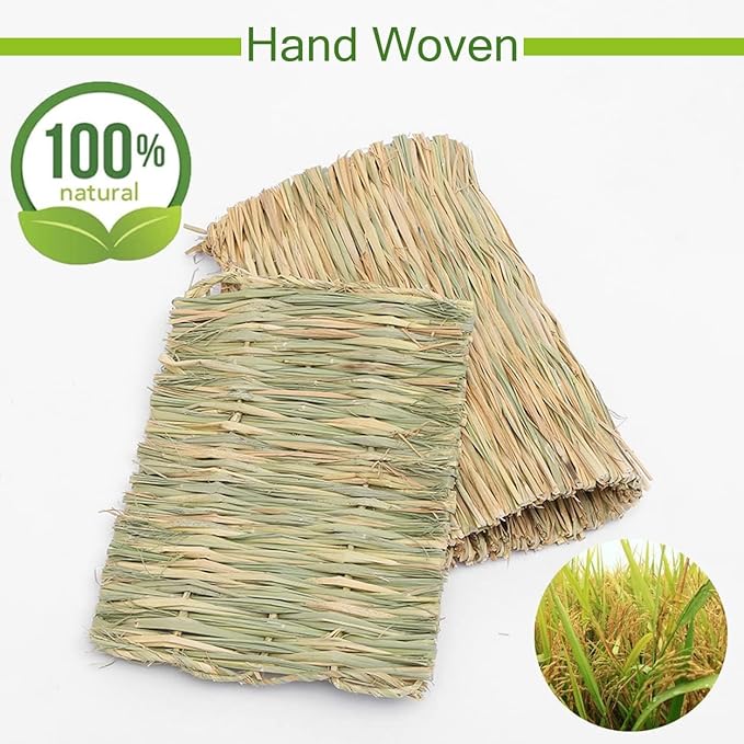 Hamiledyi Rabbit Grass Tunnel,Rabbit Grass Bed Natural Straw Woven Mat Winter Warm Hideaway Hut for Bunny Gerbil Ferrets Chinchilla Guinea Pig