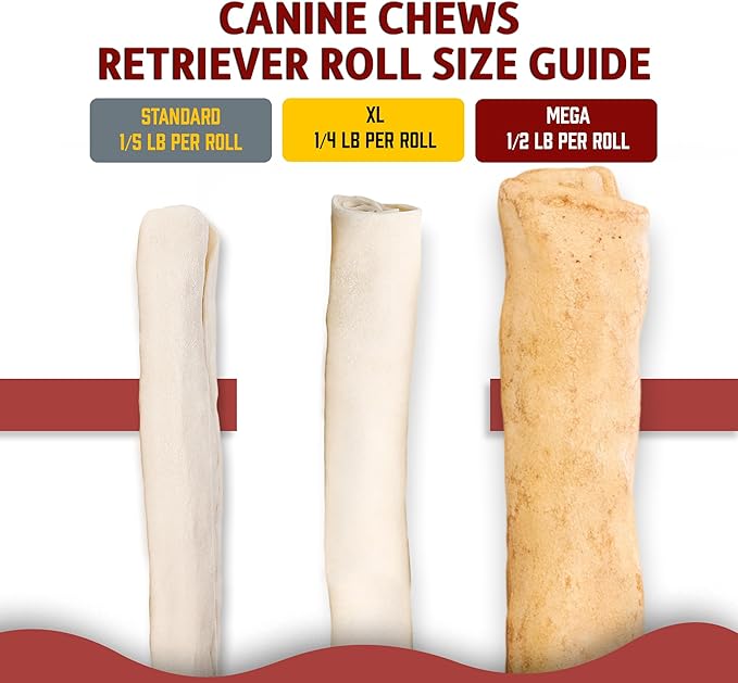 Canine Chews 10-11" Chicken Broth MEGA Retriever Rolls (10 Pack) Natural Rawhide for Big Dogs - Long-Lasting Dog Chew Treats for Aggressive Chewers - Odor-Free - Extra-Large