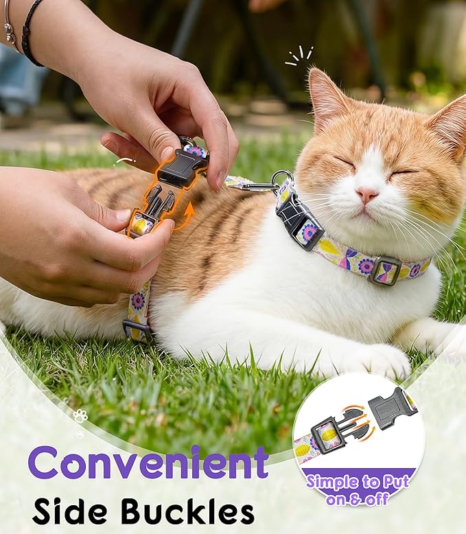 Halypet Cat Harness and Leash Set, Escape Proof 3-in-1 Adjustable Harness for Cats & Kitten, Soft Lightweight, Easy On & Control for Walking, Travel & Outdoor Use, Pastel Floral, Small