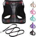 PUPTECK Dog Harness and Leash Set for Small Medium Dogs No Pull Step-in Soft Mesh Puppy Cat Vest Harnesses Reflective at Night, Plaid Pattern Black XS
