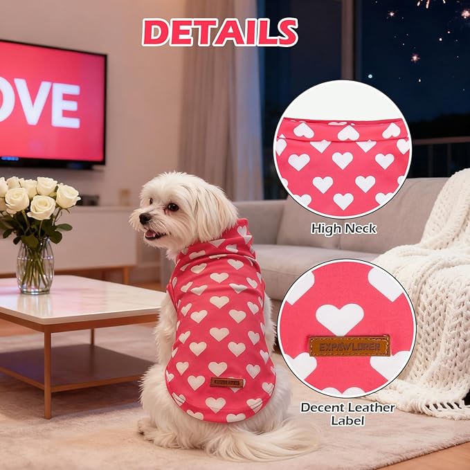 EXPAWLORER Cat Sweater Outfit - Love Hearts Sweater for Cats Only Warm Kitten Clothes, Pet Coat Pullover Design, Fleece Sweatshirt Clothing Also for Puppy Small Dogs, L