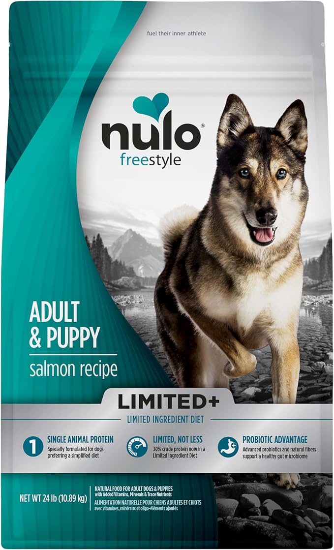 Nulo FreeStyle Limited Ingredient Dry Dog Food - High Protein Salmon Recipe, Natural Grain Free Dog Food for Puppies & Adults, Small, Medium and Large Breed Kibble, 24lb Bag