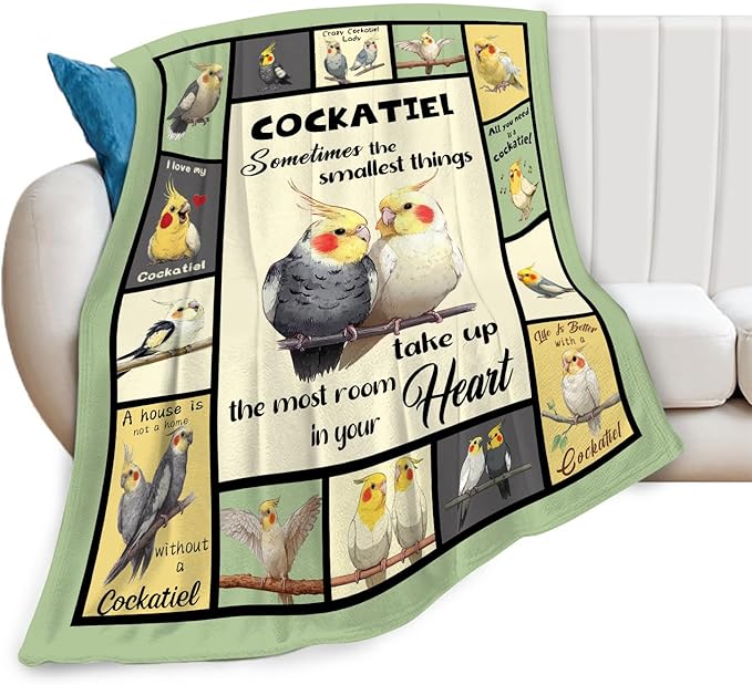 Parrot Bird Throw Blanket Cute Cockatiel Stuff Gifts for Kids Girls Boys Adults Women Men Soft Cozy Warm Plush Fluffy Fuzzy Fleece Blanket Decor 40''X50''