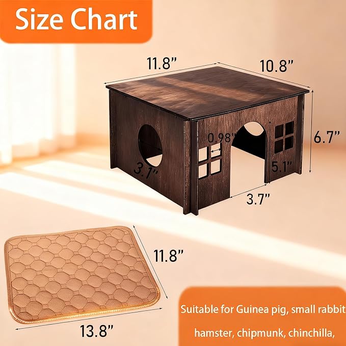 Wooden Guinea Pig Hideout, Guinea Pig House Small Rabbit Hideout with Multiple Windows, Small Animal House Bunny House Hideaway Castle Habitat for Guinea Pigs, Hamster, Chinchilla