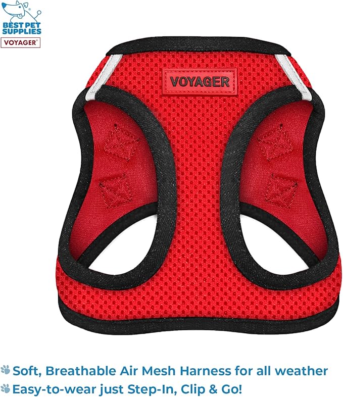 Voyager Step-in Air All Weather Mesh Harness and Reflective Dog 5 ft Leash Combo with Neoprene Handle, for Small, Medium and Large Breed Puppies by Best Pet Supplies - Red, XX-Small
