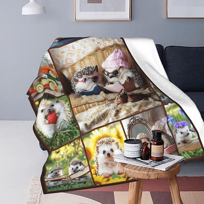 Hedgehog Blanket, Hedgehogs Throw Blankets, Hedgehog Gifts for Boys Girls Women Men Lover Adult Cozy Fleece Flannel Bedding Stuff Animal Plush for Couch Sofa Bed 80"X60"