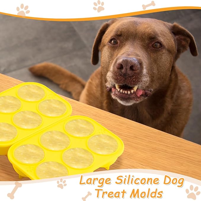 Honeydak 2 Pcs 6 Cavities Silicone Dog Treat Molds Large 25-75lbs for Making Ice Snacks Frozen Dog Treat Molds Cavity Reusable Tray for Puppy Interactive Puppy Toys for Boredom