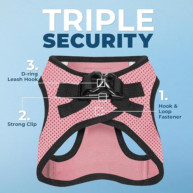 Best Pet Supplies Voyager Step-in Air All Weather Mesh Harness and Reflective Dog 5ft Leash Combo with Neoprene Handle, for Small, Medium and Large Breed Puppies - Set (Pink/Black Trim), XXX-Small
