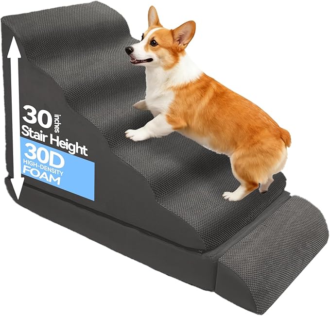 Dog Stairs for High Beds 30-36 inches Tall, 6-Step Pet Stairs/Steps for High Bed 32-36 inches for Small Large Dogs, Foam Dog Steps for Beds for Old Dogs/Cats, Dark Grey