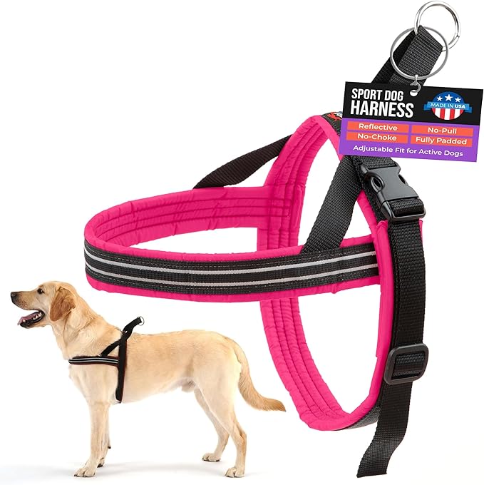 ComfortFlex Sport Dog Harness – No-Choke, Fully Padded, Non-Chafing Harness with Control Handle – Reflective, Lightweight, Adjustable for Active Dogs - Small, Hot Pink