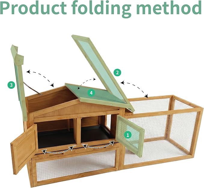 Garvee Wooden Rabbit Hutch Indoor and Outdoor, Rabbit Cage with Removable Wire Netting and Leak Proof Tray, Weatherproof Bunny Cage with Anti-Chew Metal Frame Ramp for Small Animals Natural