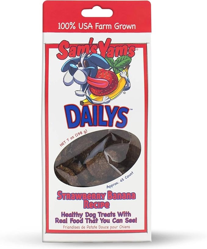 Front Porch Pets Sam's Yams Daily's Strawberry Banana Recipe Sweet Potato Dog Treats, Healthy Dog Snacks for All Breed Sizes, 7 Ounce