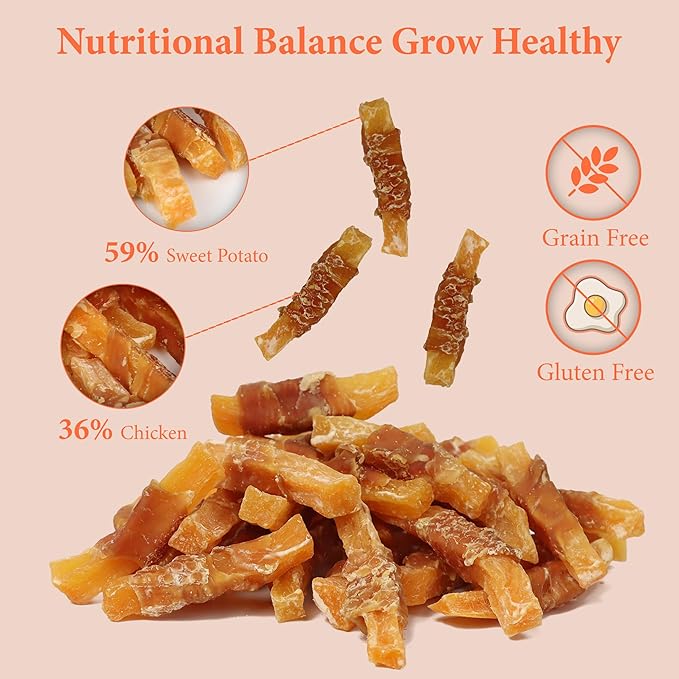 Annika Dog Treats – Grain-Free Chicken Wrapped Sweet Potato Chews, High Protein, Human-Grade Natural Jerky for Small, Medium & Large Dogs, 11.6 oz