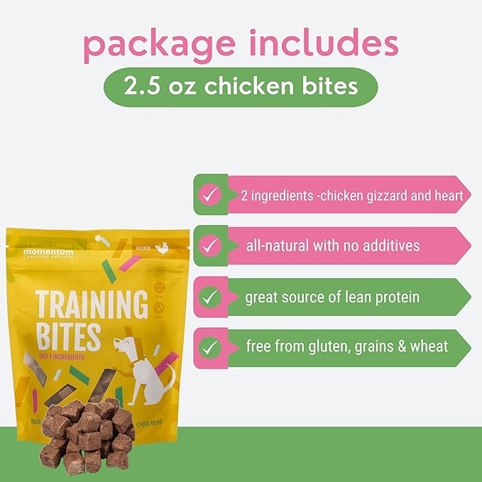 Momentum Carnivore Nutrition Freeze-Dried Chicken Training Bites – Two Ingredients-Chicken Gizzard and Heart, All-Natural Dog Treats –Made in USA – Perfect for Training & Rewards- 2.5 oz Bag