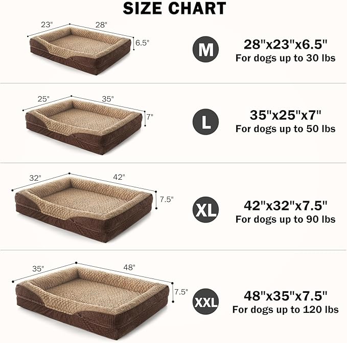 INVENHO Orthopedic Dog Beds Large Sized, XL Washable Egg-Crate Memory Foam Dog Couch with Washable Removable Cover, Waterproof Lining and Nonskid Bottom