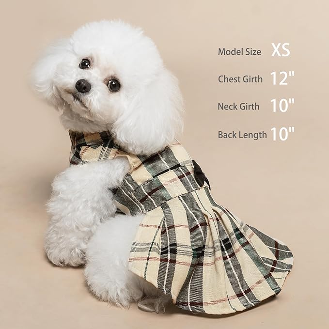 PUPTECK Classic Plaid Dog Dress Cute Puppy Clothes Outfit