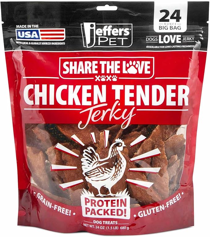 Jeffers Chicken Jerky Dog Treats 24 oz Bag | Grain Free High Protein Soft Chewy Pet Snacks | USA Made Natural Chicken Breast Tender for Dogs, Puppies, Training, Rewards, Healthy Treats - 1 Pack