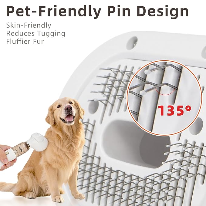 Vacuum Grooming Brush for Dog,4-In-1 Slicker Brush Kit for Shedding, Undercoat Deshedding Tool,Loose Hair Remover for Dog & Cat, Portable Pet Grooming Vacuum (pink)