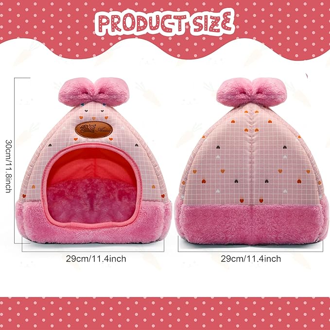 YUEPET Bunny Bed Warm Guinea Pig Cave Beds Cute Bowknot House Big Hideouts Cage Accessorie for Dwarf Rabbits Hamster Bunny Ferrets Rats Hedgehogs Chinchilla (Pink Grid)