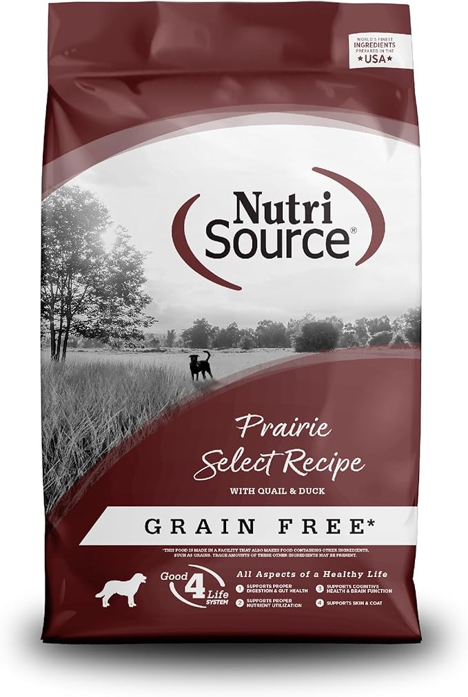 NutriSource Prairie Select Grain-Free Dog Food, Made with Quail and Duck, 15LB, Dry Dog Food